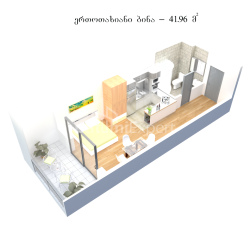 آپارتمان 1-комн 42 m² - اندرو اول خوانده, Kvariati
